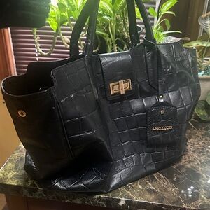 Black Crocodile-Embossed Tote Bag
